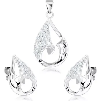 Souprava šperků Set náušnic a přívěsku, stříbro 925, slza - asymetrický výřez, čiré zirkony