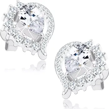 Náušnice Náušnice, stříbro 925, asymetrický obrys slzy, broušený čirý zirkon