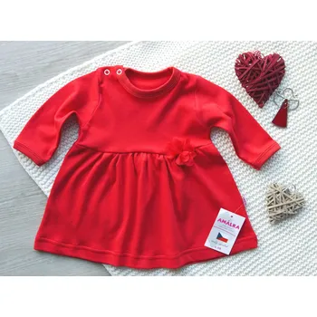 Dívčí šaty AMÁLKA Bavlněné, červené šaty s tylovou květinkou Velikost: 74