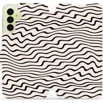 Pouzdro na mobilní telefon Flipové pouzdro Mobiwear - Samsung Galaxy A15 / A15 5G - VA62S Vlnky na béžové (Knížkové flip pouzdro, obal, kryt na mobil Samsung Galaxy A15 / A15 5G - VA62S Vlnky na béžové, materiál Umělá kůže + TPU - ochrana 360°, stojánek, silikonová vanička,)