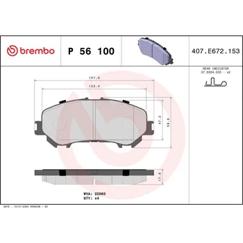 Autodíl Sada brzdových destiček, kotoučová brzda BREMBO P 56 100