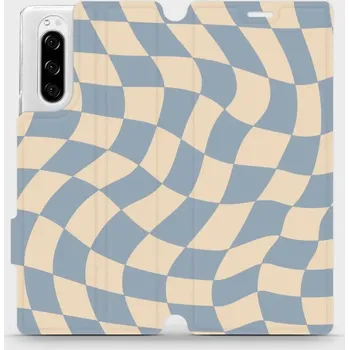 Pouzdro na mobilní telefon Flipové pouzdro Mobiwear - Sony Xperia 5 - VA59S Modrá a béžová šachovnice (Knížkové flip pouzdro, obal, kryt na mobil Sony Xperia 5 - VA59S Modrá a béžová šachovnice, materiál Umělá kůže + TPU - ochrana 360°, stojánek, silikonová vanička, magnetické)