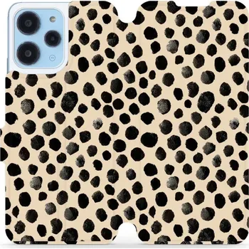 Pouzdro na mobilní telefon Flipové pouzdro Mobiwear - Xiaomi Redmi 12 - VA50S Černé puntíky (Knížkové flip pouzdro, obal, kryt na mobil Xiaomi Redmi 12 - VA50S Černé puntíky, materiál Umělá kůže + TPU - ochrana 360°, stojánek, silikonová vanička, magnetické zavírání)