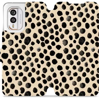 Pouzdro na mobilní telefon Flipové pouzdro Mobiwear - Nokia X30 5G - VA50S Černé puntíky (Knížkové flip pouzdro, obal, kryt na mobil Nokia X30 5G - VA50S Černé puntíky, materiál Umělá kůže + TPU - ochrana 360°, stojánek, silikonová vanička, magnetické zavírání)