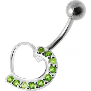 Piercing Šperky4U Stříbrný piercing do pupíku - srdce, světle zelené zirkony - BP01031-G