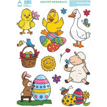 samolepka Velikonoční adhézní samolepky 34x24cm, Kuřátko s kytkou