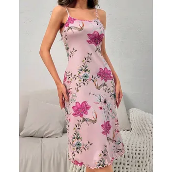 Dámská noční košile Dámská růžová noční košilka s květy Velikostní tabulka: XL