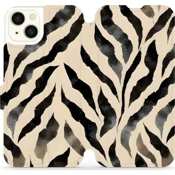 Pouzdro na mobilní telefon Flipové pouzdro Mobiwear - Apple iPhone 15 Plus - VA53S Zebří (Knížkové flip pouzdro, obal, kryt na mobil Apple iPhone 15 Plus - VA53S Zebří, materiál Umělá kůže + TPU - ochrana 360°, stojánek, silikonová vanička, magnetické zavírání)