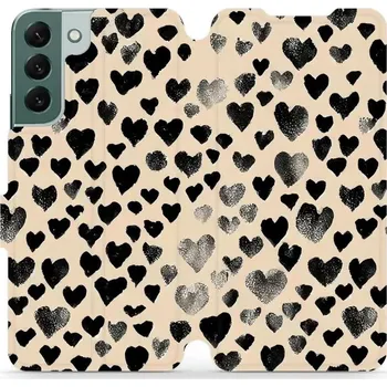 Pouzdro na mobilní telefon Flipové pouzdro Mobiwear - Samsung Galaxy S22 Plus - VA51S Černá srdíčka (Knížkové flip pouzdro, obal, kryt na mobil Samsung Galaxy S22 Plus - VA51S Černá srdíčka, materiál Umělá kůže + TPU - ochrana 360°, stojánek, silikonová vanička, magnetické zavírání