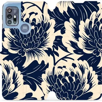 Pouzdro na mobilní telefon Flipové pouzdro Mobiwear - Motorola Moto G20 - VA40S Modré a béžové květy (Knížkové flip pouzdro, obal, kryt na mobil Motorola Moto G20 - VA40S Modré a béžové květy, materiál Umělá kůže + TPU - ochrana 360°, stojánek, silikonová vanička, magnetické zavírá