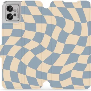 Pouzdro na mobilní telefon Flipové pouzdro Mobiwear - Motorola Moto G32 - VA59S Modrá a béžová šachovnice (Knížkové flip pouzdro, obal, kryt na mobil Motorola Moto G32 - VA59S Modrá a béžová šachovnice, materiál Umělá kůže + TPU - ochrana 360°, stojánek, silikonová vanička,)
