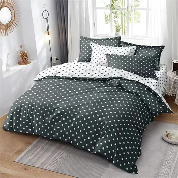 Povlečení Bavlissimo Francouzské bavlněné povlečení 6-dílné 200x220cm šedobílé s puntičky