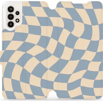 Pouzdro na mobilní telefon Flipové pouzdro Mobiwear - Samsung Galaxy A13 4G - VA59S Modrá a béžová šachovnice (Knížkové flip pouzdro, obal, kryt na mobil Samsung Galaxy A13 4G - VA59S Modrá a béžová šachovnice, materiál Umělá kůže + TPU - ochrana 360°, stojánek, silikonová vanička,