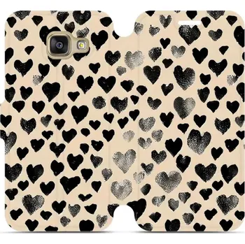 Pouzdro na mobilní telefon Flipové pouzdro Mobiwear - Samsung Galaxy A3 2016 - VA51S Černá srdíčka (Knížkové flip pouzdro, obal, kryt na mobil Samsung Galaxy A3 2016 - VA51S Černá srdíčka, materiál Umělá kůže + TPU - ochrana 360°, stojánek, silikonová vanička, magnetické zavírání)