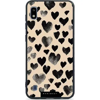 Pouzdro na mobilní telefon Lesklý kryt Mobiwear Glossy - Samsung Galaxy A10 - GA51G Černá srdíčka (Prémiové lesklé pouzdro, obal, kryt Mobiwear Glossy na mobil Samsung Galaxy A10 - GA51G Černá srdíčka, materiál Plast + TPU silikon - krytí po všech stranách, neošoupatelný potisk,)