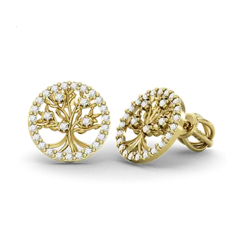 Náušnice SOLUNA VIDA zlaté DIAMANTOVÉ náušnice STROM ŽIVOTA žluté zlato na šroubek