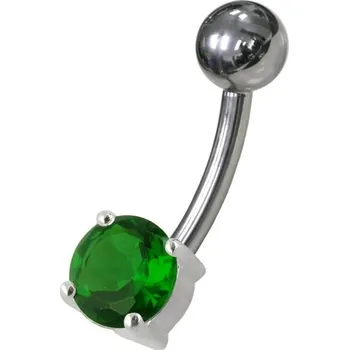 Piercing Šperky4U Stříbrný piercing do pupíku, kulatý tmavě zelený zirkon - BP01146-E