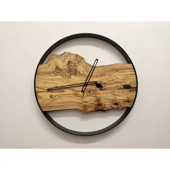 Hodiny Hodiny - Olivovník + kovová obruč Q45cm - RW_W_HOD_45
