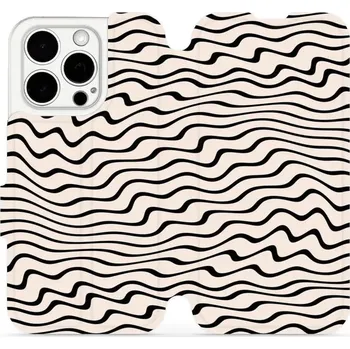 Pouzdro na mobilní telefon Flipové pouzdro Mobiwear - Apple iPhone 15 Pro - VA62S Vlnky na béžové (Knížkové flip pouzdro, obal, kryt na mobil Apple iPhone 15 Pro - VA62S Vlnky na béžové, materiál Umělá kůže + TPU - ochrana 360°, stojánek, silikonová vanička, magnetické zavírání)