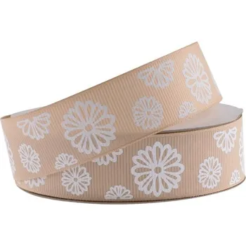 Stuha Stuha dekorativní 25mm/9m rypsová, cappuccino s potiskem