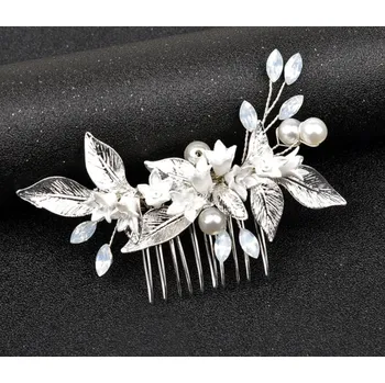 Ozdoba do vlasů B-TOP Hřeben do vlasů s květy a lístky - postříbřený