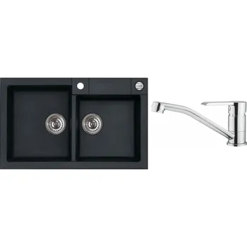 Granitový dřez Alveus Set Rock 90 Granitový dřez dvojitý 780x480 mm+ baterie Ruta, černá, SETA533
