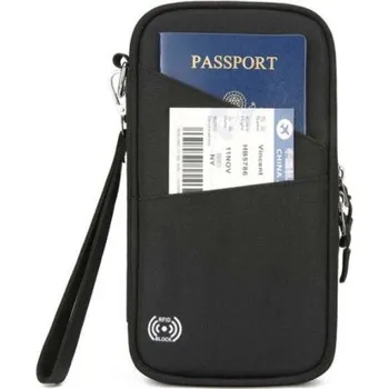 Peněženka Bezpečnostní RFID pouzdro na pas a letenku, cestovní peněženka s dvěmi předními kapsami - černá