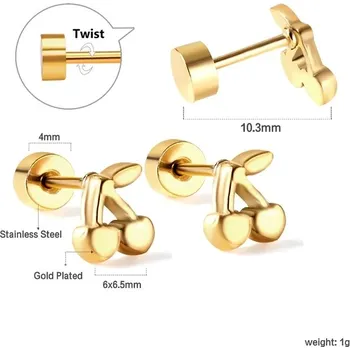 Náušnice Dívčí náušnice z nerezové oceli - třešeň-200025551,1 pár