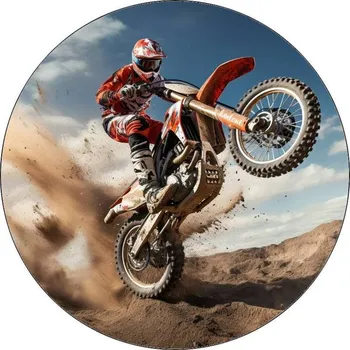 Jedlá dekorace na dort Jedlý papír jezdec motocross v červené kombinéze 19,5cm
