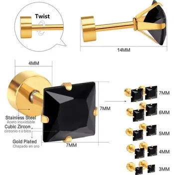 Náušnice Elegantní náušnice z chirurgické oceli s krystaly - černá + zlatá,4mm