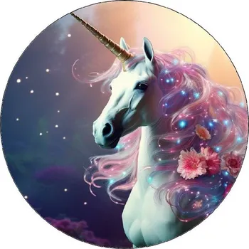 Jedlá dekorace na dort Jedlý papír jednorožec s květinami v hřívě 19,5cm