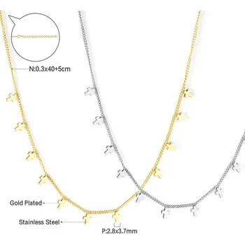 Náhrdelník Elegantní náhrdelník z chirurgické oceli - Kříž,Zlatá