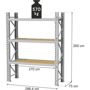 Dílenský regál Regál skladový MAGO HX (V: 260, Š:75, D:286,4 cm) s nosností 570 kg/ modul základní