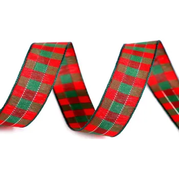 Stuha Károvaná stuha s lurexem šíře 15 mm 2 červená stříbrný lurex