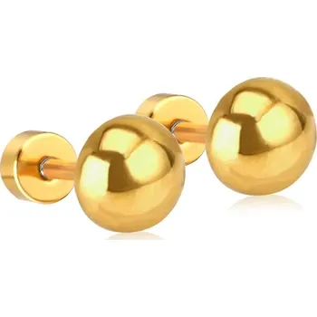 Náušnice Nerezové kulaté náušnice - Zlatá,6mm