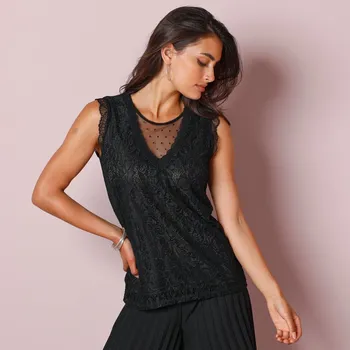 Krajkové tričko se síťovinou černá 34/36