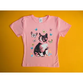 Dívčí tričko Arex, ČR Dívčí tričko krátký rukáv Koťátko a motýlci 1 Barva: světle růžová, Velikost: 110
