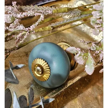 Dveřní kování Zelená kulatá úchytka se bronzovým koncem - Ø 4*3 cm