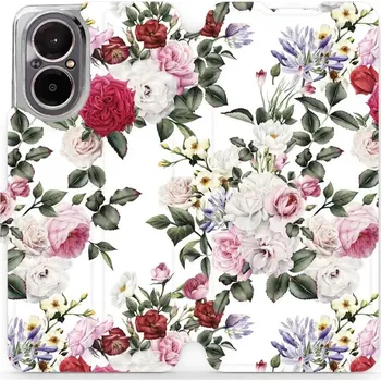 Pouzdro na mobilní telefon Flipové pouzdro Mobiwear - Realme C67 - MD01S Růže na bílé (Knížkové flip pouzdro, obal, kryt na mobil Realme C67 - MD01S Růže na bílé, materiál Umělá kůže + TPU - ochrana 360°, stojánek, silikonová vanička, magnetické zavírání)