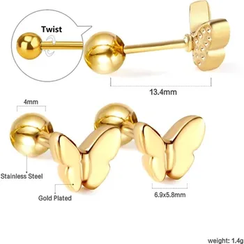 Náušnice Dívčí náušnice z nerezové oceli - motýl-361188,1 pár