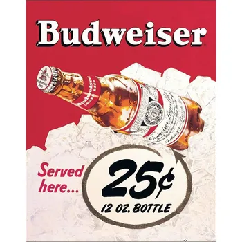 Plechová cedule Plechová cedule Budweiser 25 cents 40 cm x 32 cm