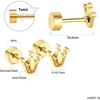 Náušnice Dívčí náušnice z nerezové oceli - koruna-365462,1 pár