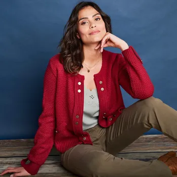 Dámský svetr Svetr s ozdobnými knoflíky s 		patinou třešňová 50