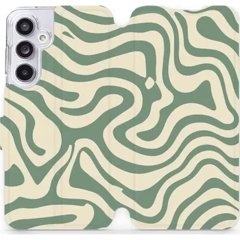 Pouzdro na mobilní telefon Flipové pouzdro Mobiwear - Samsung Galaxy A55 5G - VA57S Zelené a béžové zkrouceniny (Knížkové flip pouzdro, obal, kryt na mobil Samsung Galaxy A55 5G - VA57S Zelené a béžové zkrouceniny, materiál Umělá kůže + TPU - ochrana 360°, stojánek, silikonová)