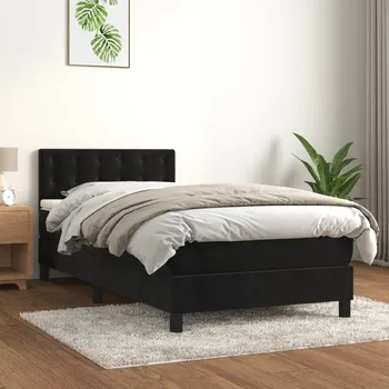 Ložnice vidaXL Box spring postel s matrací 90x200 cm samet [3141523] Barva: Černá
