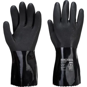 Pracovní rukavice PORTWEST ESD A882 / Antistacké chemické rukavice, dvakrát máčené v PVC - černá M