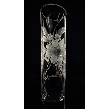 Váza křišťálová váza šikmo seříznutá 23cm s rytinou květů - ručně ryté (broušené), dárek pro ženu