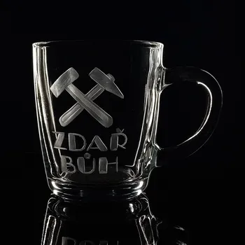 Stolování Hrnek skleněný na čaj 300ml, ZDAŘ BŮH, pro horníka - ručně ryté (broušené), dárková krabička