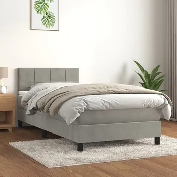 Postel vidaXL Box spring postel s matrací 90x190 cm samet [3141276] Barva: světle šedá
