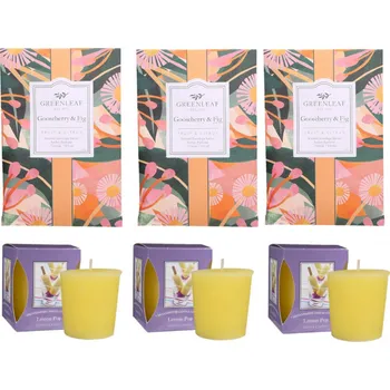 Greenleaf - Vonné sáčky 3 ks Goosberry & Fig, 3 ks votivní svíčky Lemon Pop Barva: jako na obrázku, Velikost: 12x18